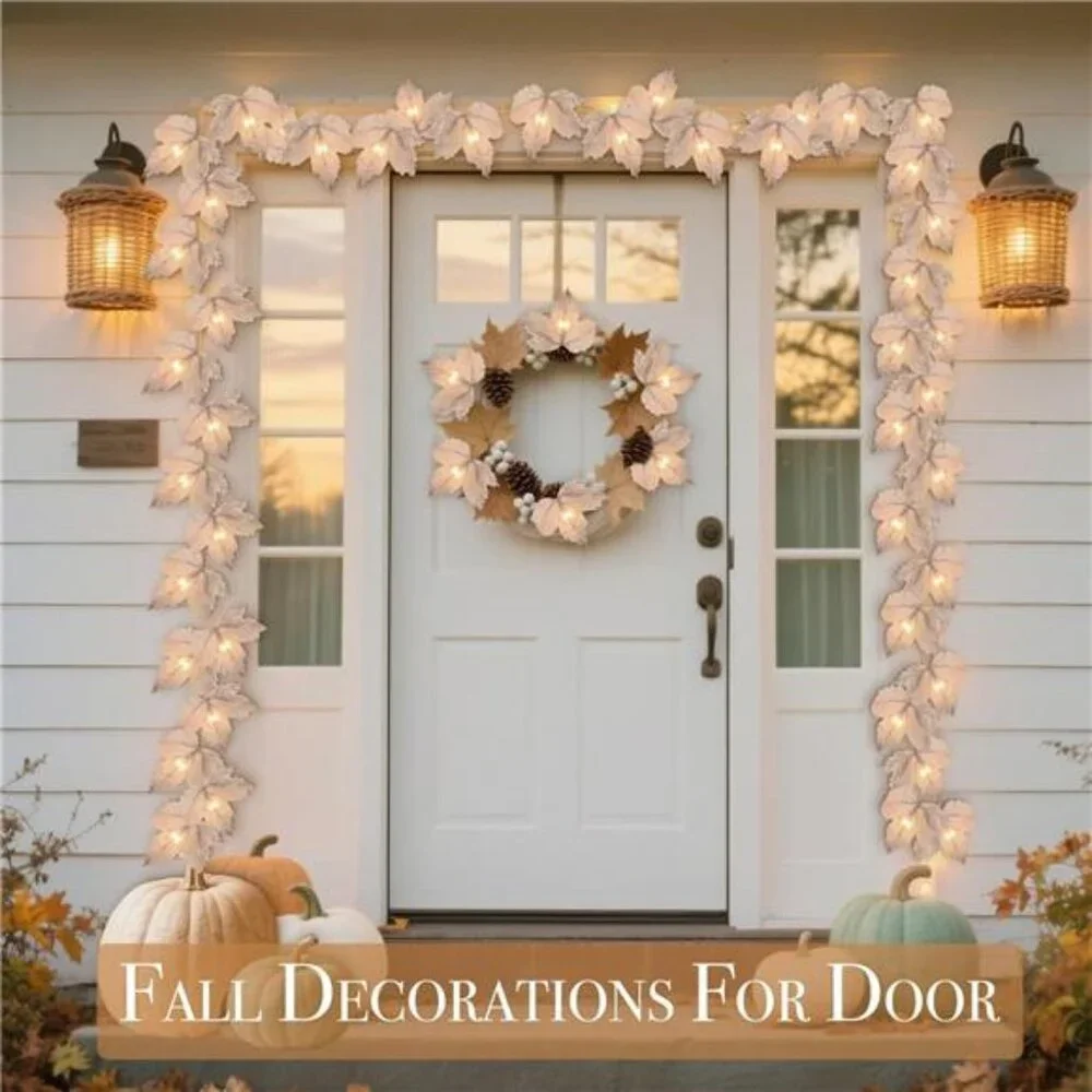 5 Pack Thanksgiving Garland with Lights Maple Leaf String Lights - Total 32.5ft